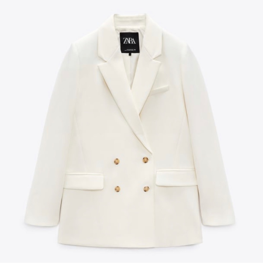 Zara Basic Flowy Blazer in Ecru Ref. 1255/718 Size Large NWT